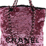 Sequin Logo Shopping Tote Pink Black