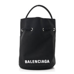 Recycled Sport Nylon Logo Embroidered Wheel Drawstring Bucket Bag Black White