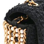 Tweed Quilted Mini Side Pearl Flap Bag Black