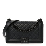 Calfskin Quilted Medium Boy Flap So Black