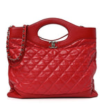 Shiny Aged Calfskin Quilted Large 31 Shopping Bag Red
