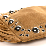 Suede Studded Small Nellcote Fringe Shoulder Bag Havana Beige
