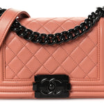 Calfskin Quilted Small Boy Flap Light Pink