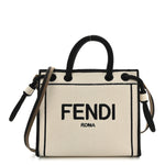 Fabric Jacquard Mini Roma Shopper Tote Natural Black