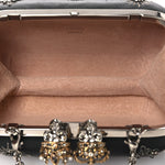 Nappa Crystal Embroidered Mushroom Box Clutch Black