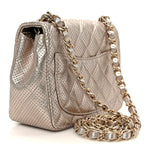 Metallic Lambskin Perforated Mini Square Flap Light Pink