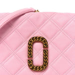 Grained Calfskin Quilted Double Stitched Small The Status Shoulder Bag Pink
