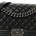 Lambskin Quilted Medium Boy Flap Black