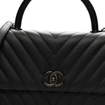 Caviar Chevron Quilted Small Coco Handle Flap So Black