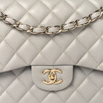 Caviar Quilted Jumbo Double Flap Grey