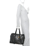 Calfskin Large Studded Padlock Zip Around Tote Black
