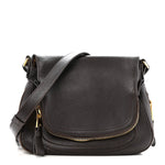 Grained Calfskin Medium Jennifer Crossbody Bag Brown