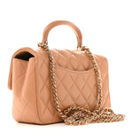 Lambskin Quilted Mini Top Handle Rectangular Flap Dark Beige