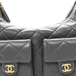 Shiny Lambskin Quilted Large Trendy Pockets Hobo Grey