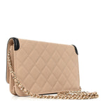 Caviar Quilted CC Filigree Wallet On Chain WOC Beige Black