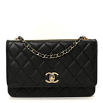 Lambskin Quilted Trendy CC Wallet On Chain WOC Black