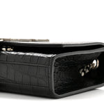 Calfskin Crocodile Embossed Small Classic Monogram Kate Tassel Satchel Black