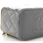 Patent Quilted Quilted Small Top Handle Vanity Case With Chain Grey