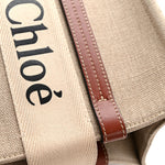 Linen Calfskin Medium Woody Ribbon Tote White Brown