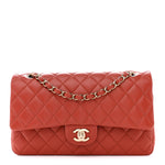 Lambskin Quilted Medium Double Flap Brown