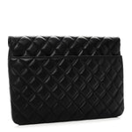 Calfskin Quilted Front Logo Enchained Clutch Black