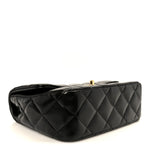Shiny Lambskin Quilted Golden Links Top Handle Flap Black