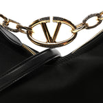 Satin Crystal Mini Vlogo Moon Bag Black