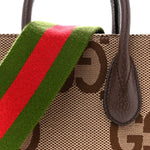 Monogram Jumbo GG Textured Dollar Calfskin Web Mini Vertical Tote Camel Ebony New Acero