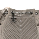 Iridescent Calfskin Chevron Small Urban Spirit Drawstring Bag Silver