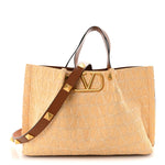 Raffia Calfskin Medium Rockstud Vlogo Tote Naturale