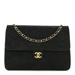 Suede Quilted Medium Single Flap Black