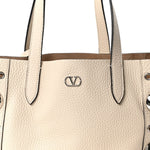 Grainy Calfskin Studded Small Nellcote Shopping Tote White