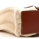 Shearling Calfskin Large Woody Ribbon Tote Mild Beige
