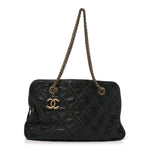 Calfskin Quilted Stitch Triptych Tote Black