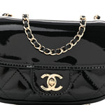 Patent Calfskin Quilted Mini Clutch Black