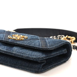 Denim Quilted Chanel 19 Flap Phone Holder With Chain Blue