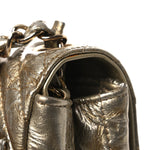 Metallic Crumpled Calfskin Chevron Quilted Mini Square Flap Gold