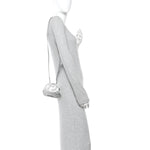 Metallic Textured Calfskin Logo Cloud Coin Purse With Strap Silver