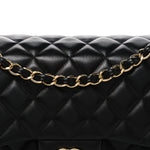 Lambskin Quilted Jumbo Double Flap Black