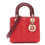 Lambskin Cannage Small Bi-Color Lady Dior Rouge Multicolor
