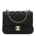 Lambskin Quilted Enamel Mini Pearl Crush Flap Black