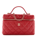 Caviar Quilted Top Handle Slim Vanity With Chain Red