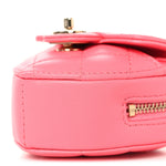 Lambskin Quilted CC In Love Heart Coin Purse With Chain  Pink