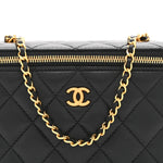 Lambskin Enamel Quilted Small Coco Hearts Vanity Case With Chain Black