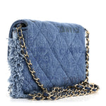 Denim Quilted Denim Mood Clutch With Chain Blue Multicolor