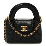 Shiny Aged Calfskin Quilted Mini Nano Kelly Shopper Black