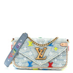 Embroidered Monogram Denim New Wave Chain Pochette Blue