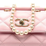 Lambskin Quilted Pearl Pyramid Clutch With Chain Pink