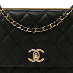 Lambskin Quilted Trendy CC Wallet On Chain WOC Black