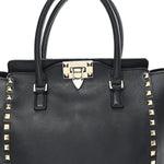 Vitello Small Rockstud Double Handle Tote Black